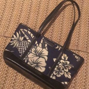 Cole Haan navy blue & white Hawaiian print purse